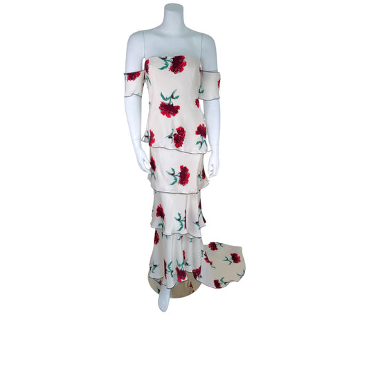 Oscar de la Renta Spring 2016 Carnation Print Strapless Silk Evening Gown