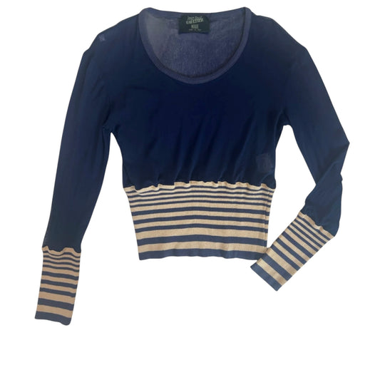 Jean Paul Gaultier Maille Vintage Navy Sheer Knit Nautical Stripe Top