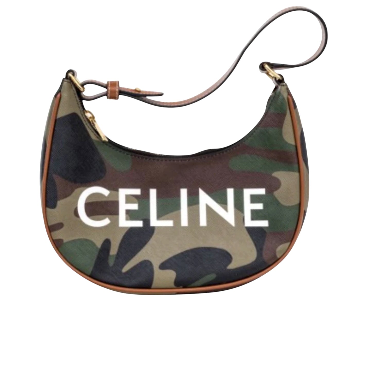 Céline 2021 Ava Logo Camo Print Coated Canvas & Leather Shoulder Bag