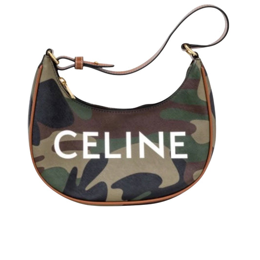 Céline 2021 Ava Logo Camo Print Coated Canvas & Leather Shoulder Bag