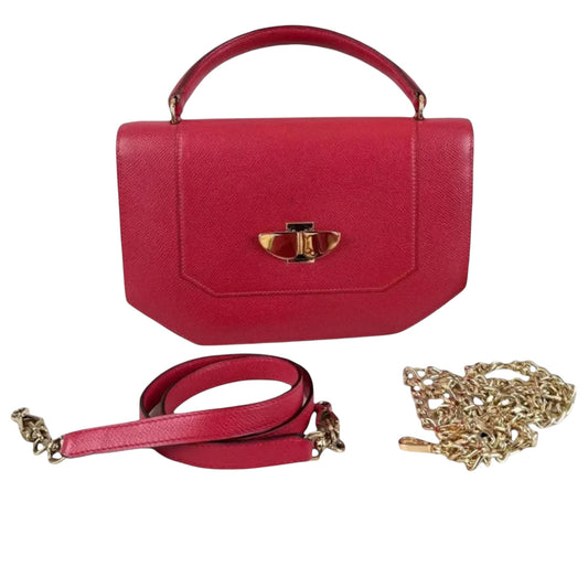 Vintage Hermès Red Epsom Leather Top Handle & Shoulder Bag with Gold Butterfly Clasp, c. 1990