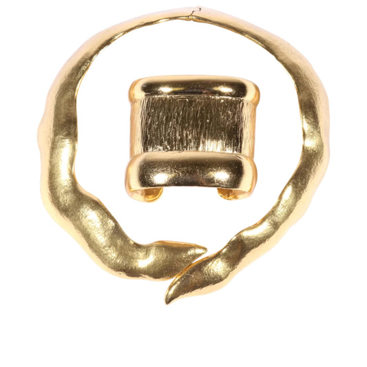 Vintage YSL Rive Gauche Sculptural Gilt Collar Necklace & Matching Cuff Bracelet Set - Late 1980s