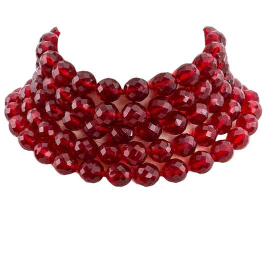 Vintage Chanel Fall 1991 Red Crystal Bead Five-Strand Choker Necklace