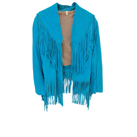 Vintage Spell Turquoise Suede Western Fringe Jacket Size S/M