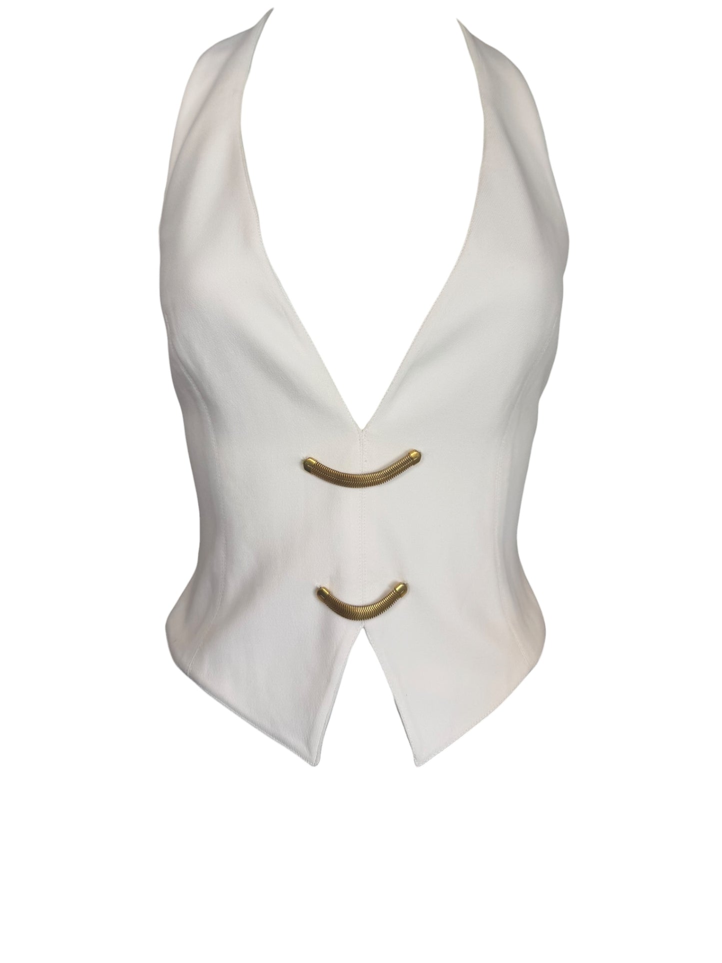 Vintage Claude Montana Paris  White Wool Halter Top with Gold Hardware | Made in Italy