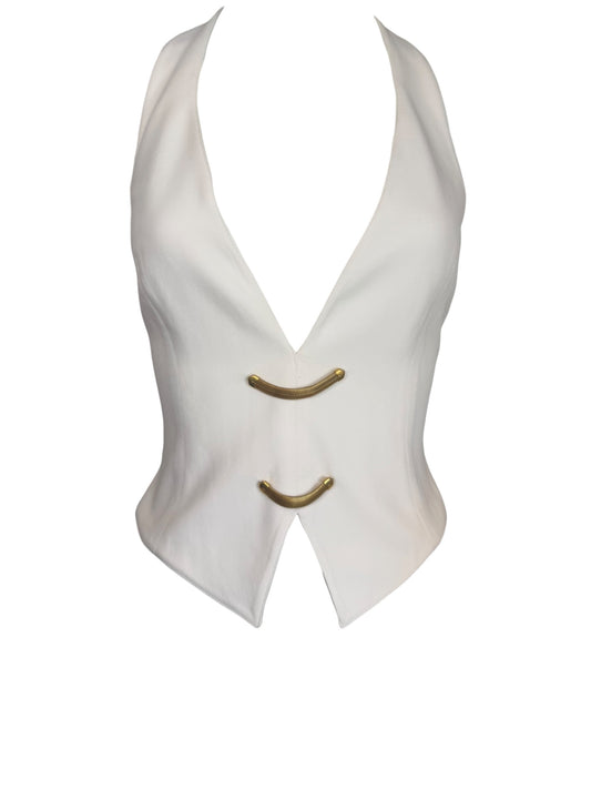 Vintage Claude Montana Paris  White Wool Halter Top with Gold Hardware | Made in Italy