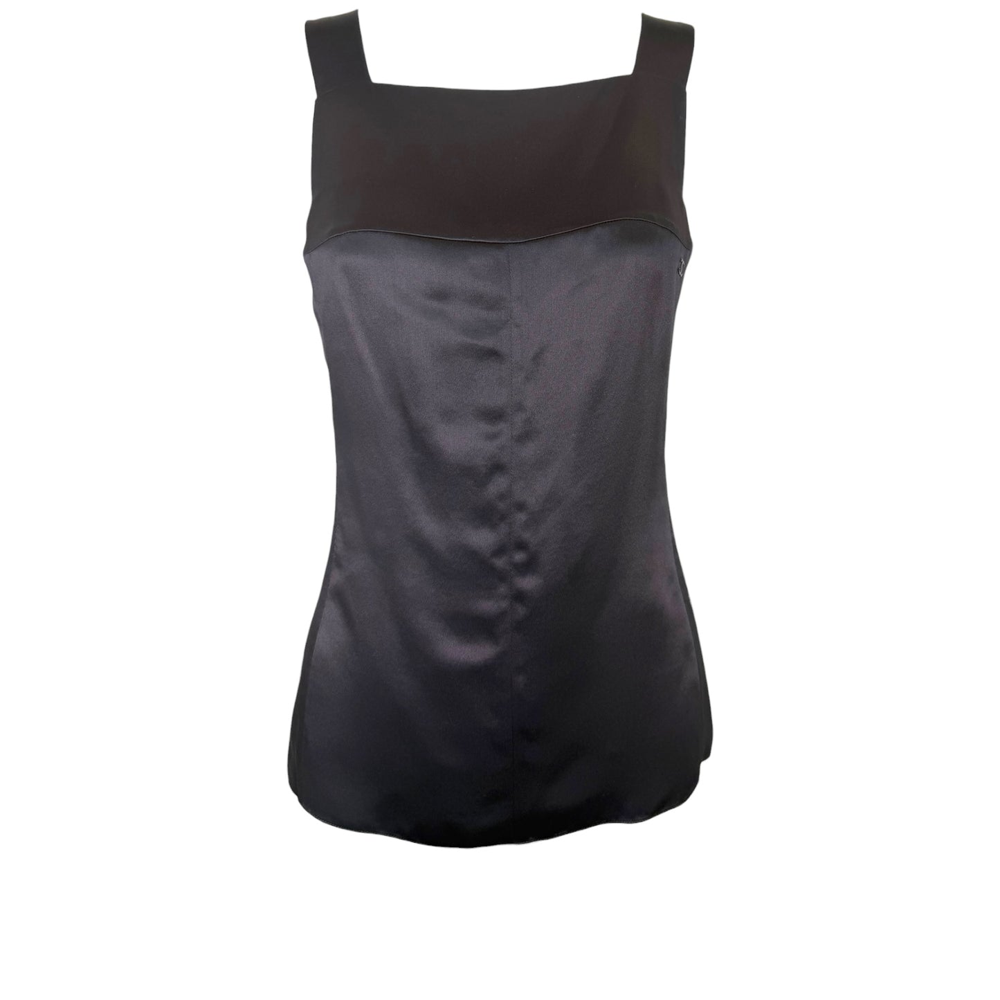 Chanel Black Silk Satin CC Logo Tank Top NWT Size 36 Made in France