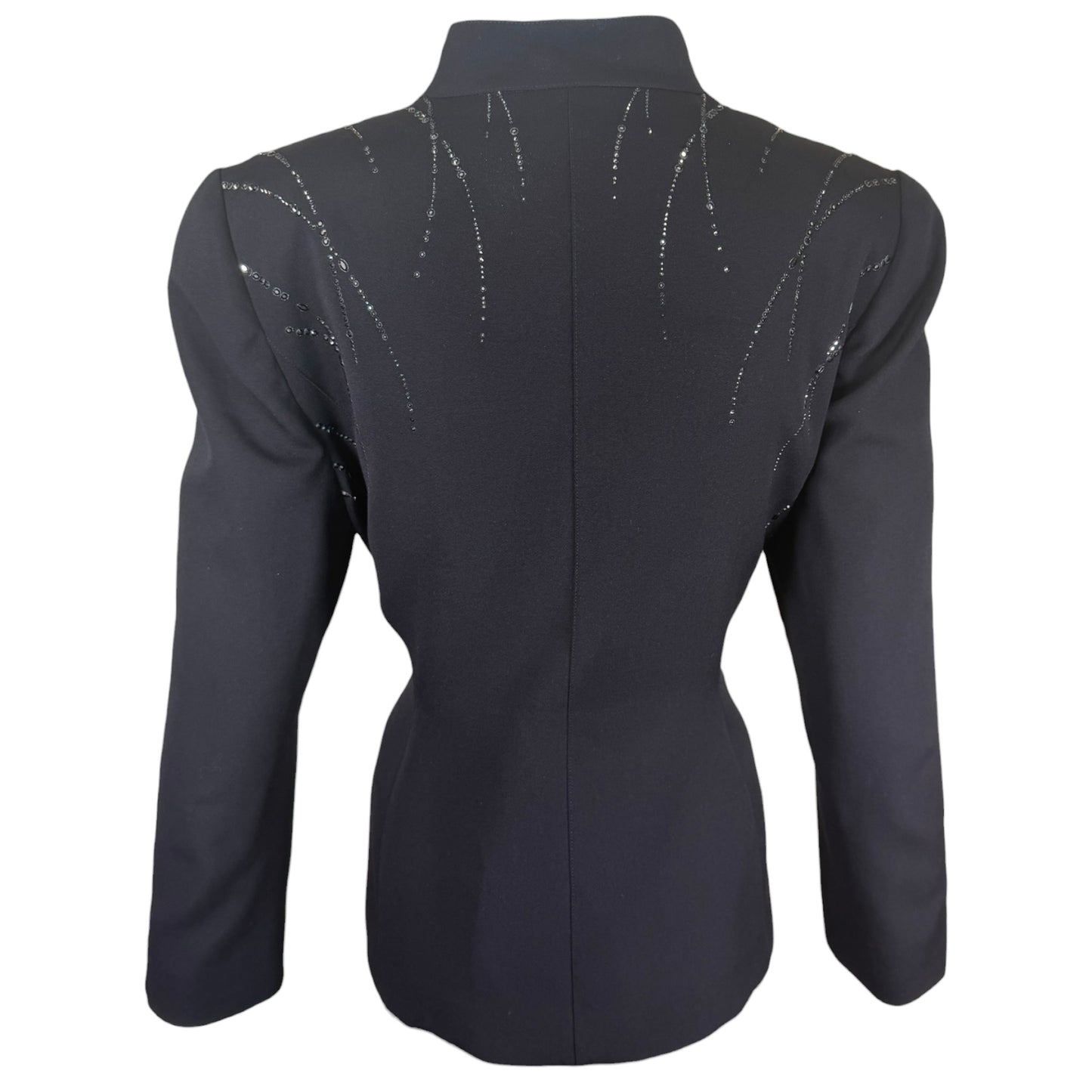 Vintage Thierry Mugler Paris 1980s Black Crystal Embellished Wool Suit Set Size 40