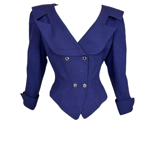 Vintage Thierry Mugler Paris Royal Blue Cutout Sleeve Asymmetrical Blazer Jacket | Size 40