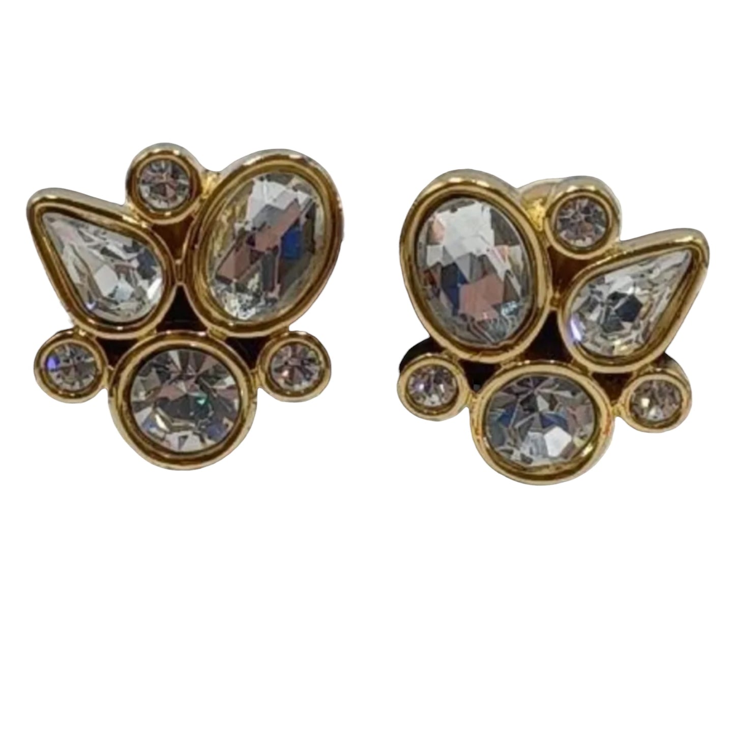 Vintage 1980s Givenchy crystal cluster gold tone clip-on statement earrings, front view