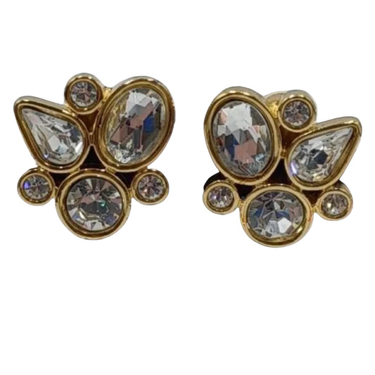 Vintage 1980s Givenchy crystal cluster gold tone clip-on statement earrings, front view
