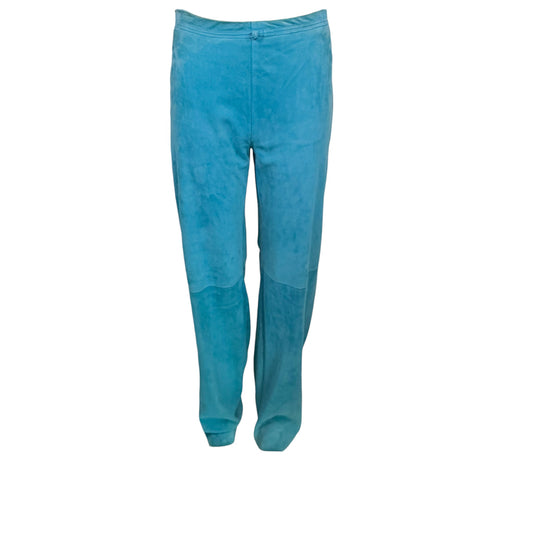 Vintage Giuliana Teso turquoise suede leather pants, made in Italy, front view