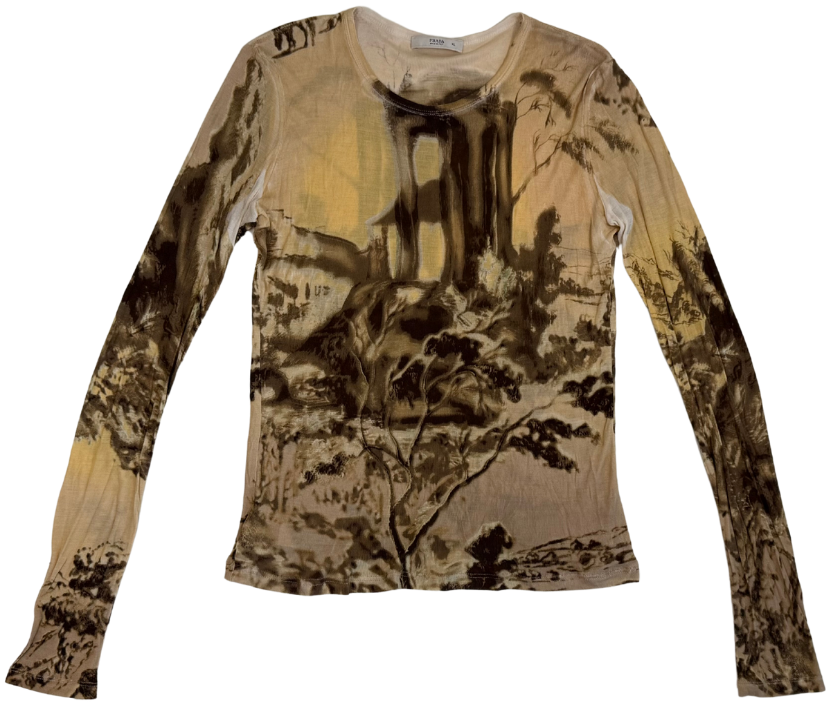 Prada Fall 2004 Roman Ruins Print Silk Knit Jersey Top – Cookie