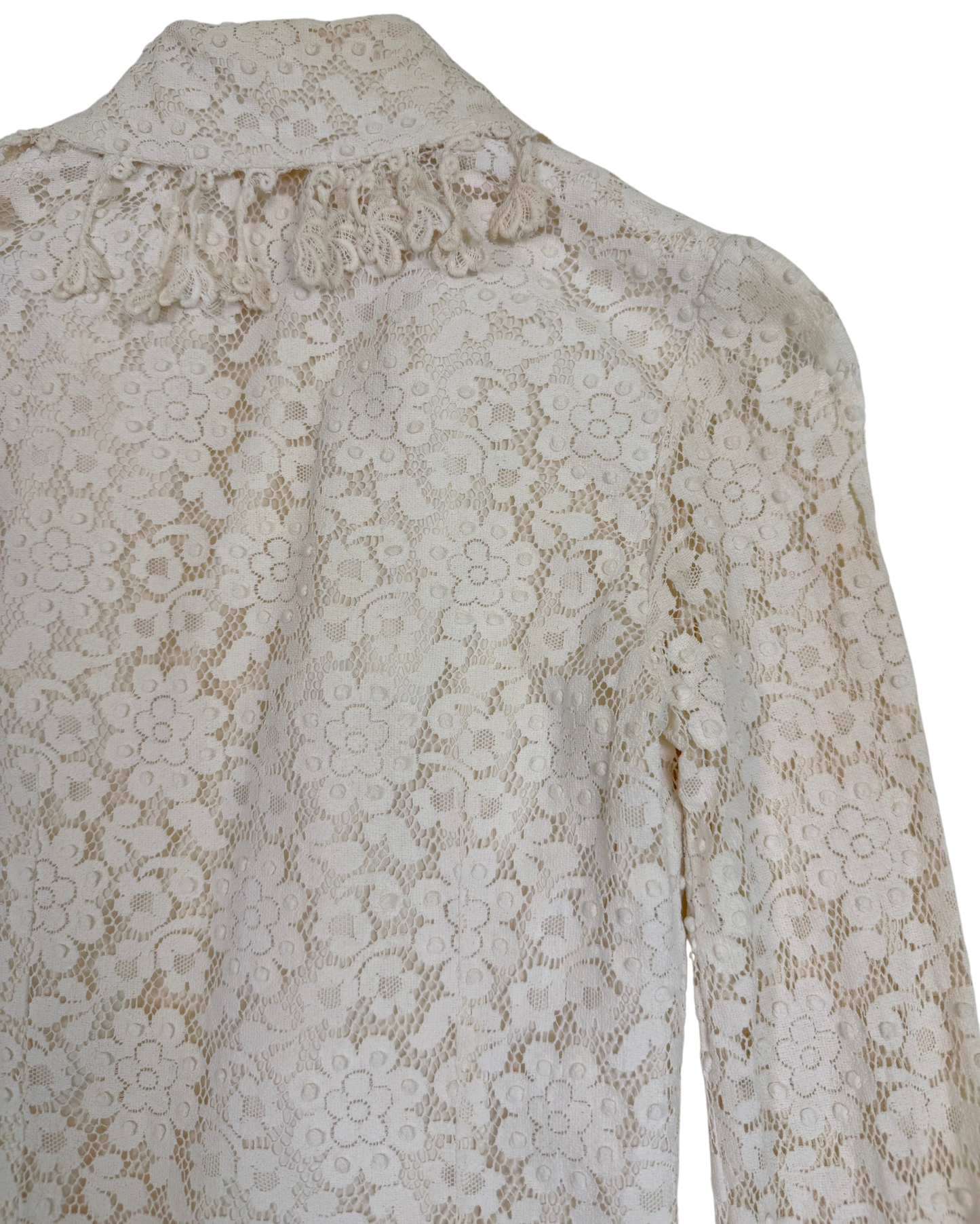 Vintage 1970s Saks Fifth Avenue Ivory Lace Open Front Blouse