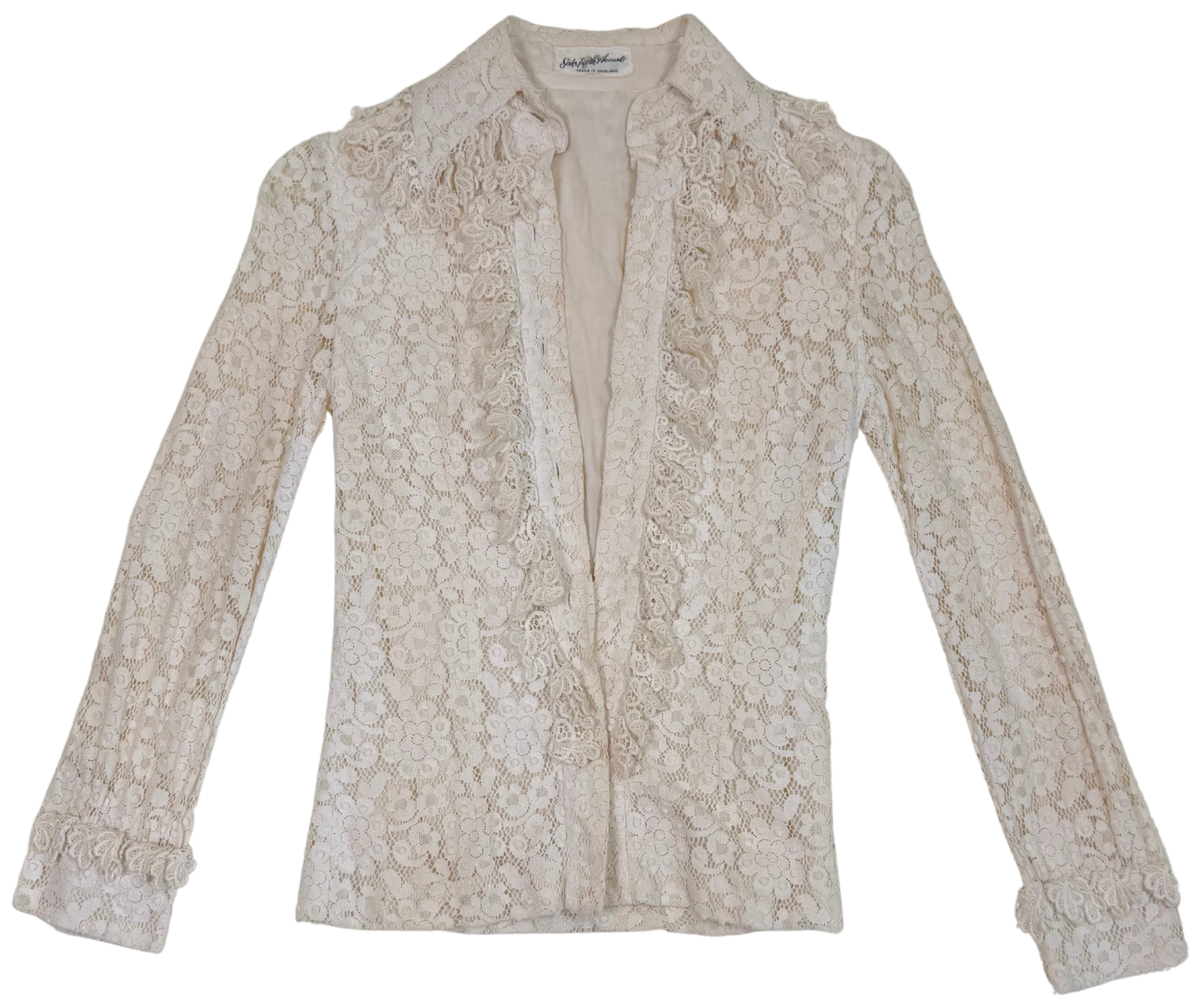 Vintage 1970s Saks Fifth Avenue Ivory Lace Open Front Blouse