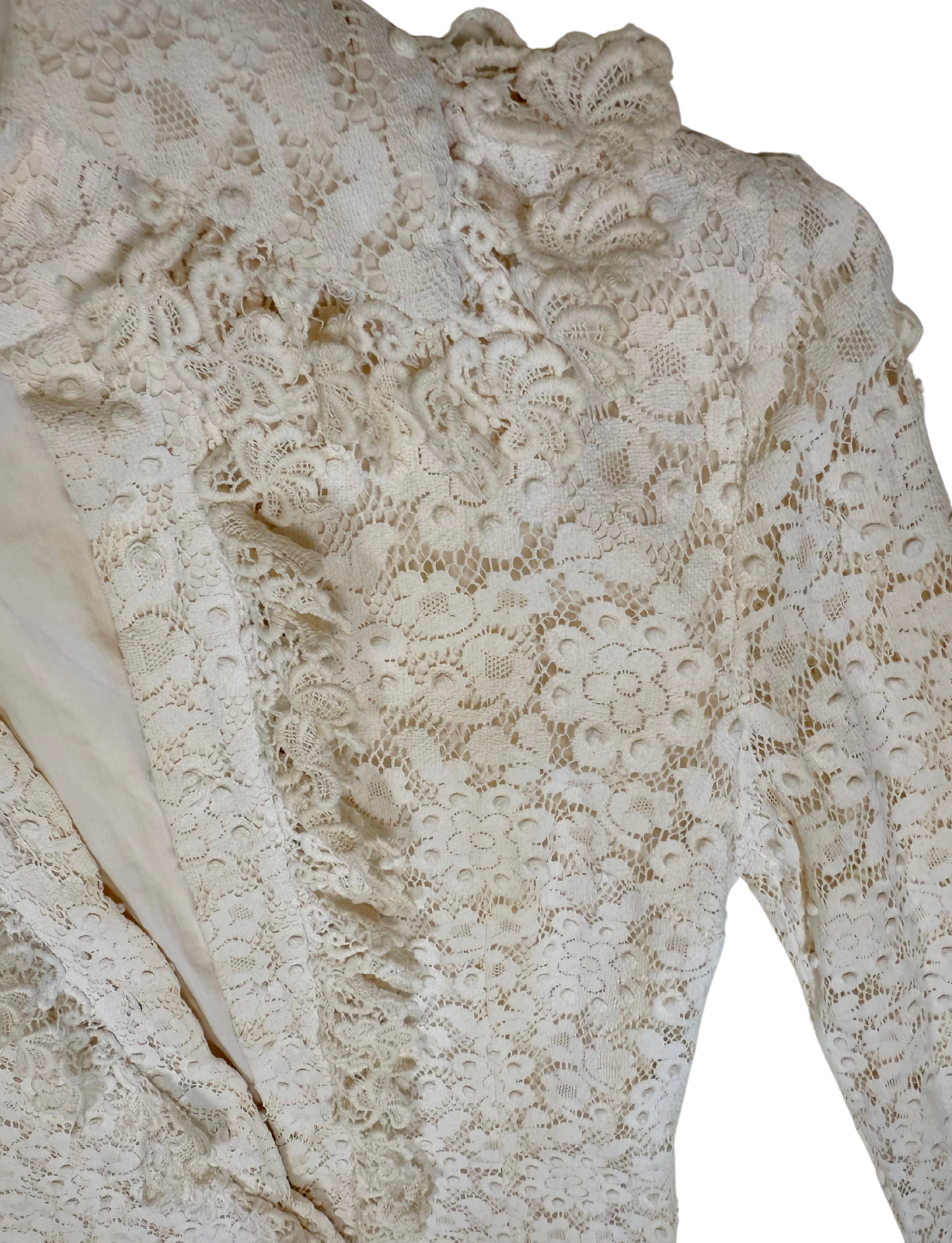 Vintage 1970s Saks Fifth Avenue Ivory Lace Open Front Blouse