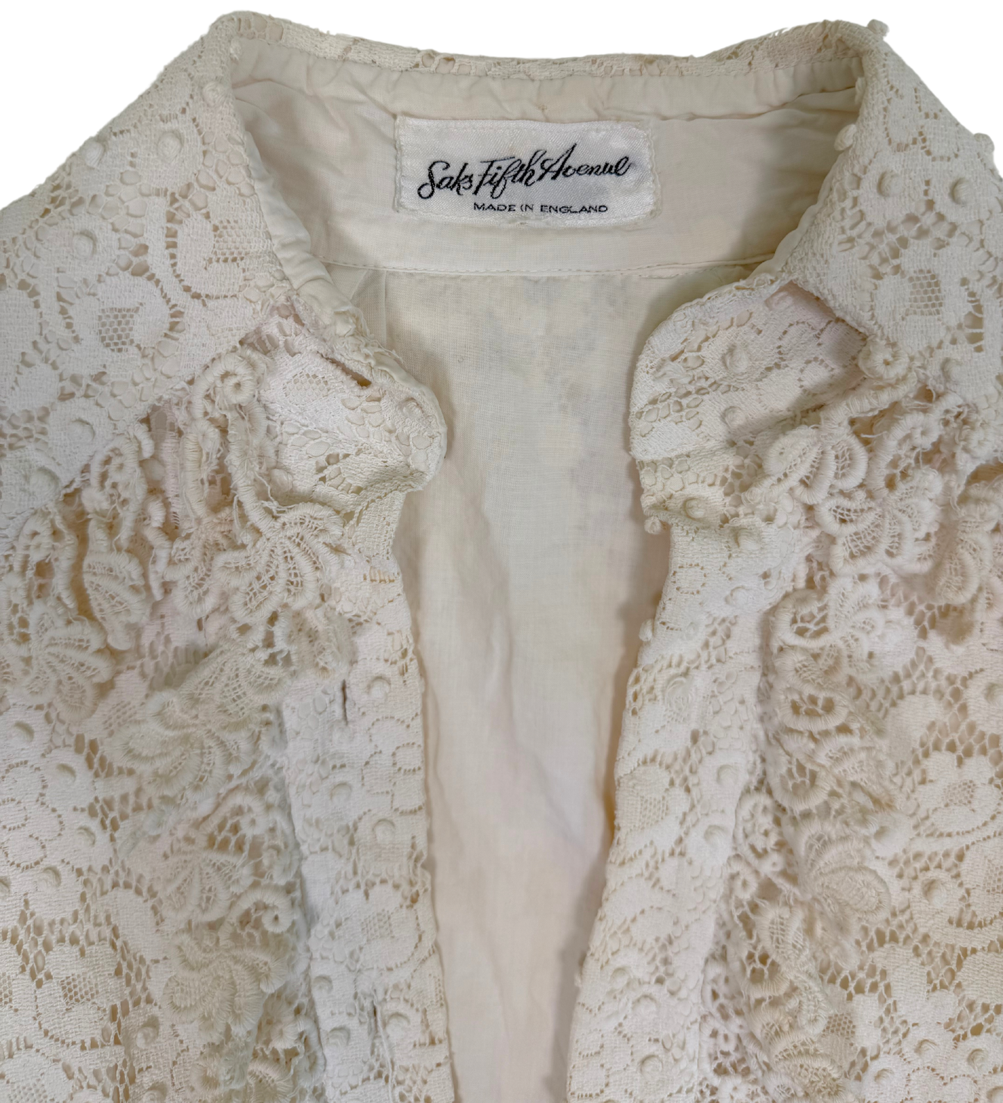 Vintage 1970s Saks Fifth Avenue Ivory Lace Open Front Blouse