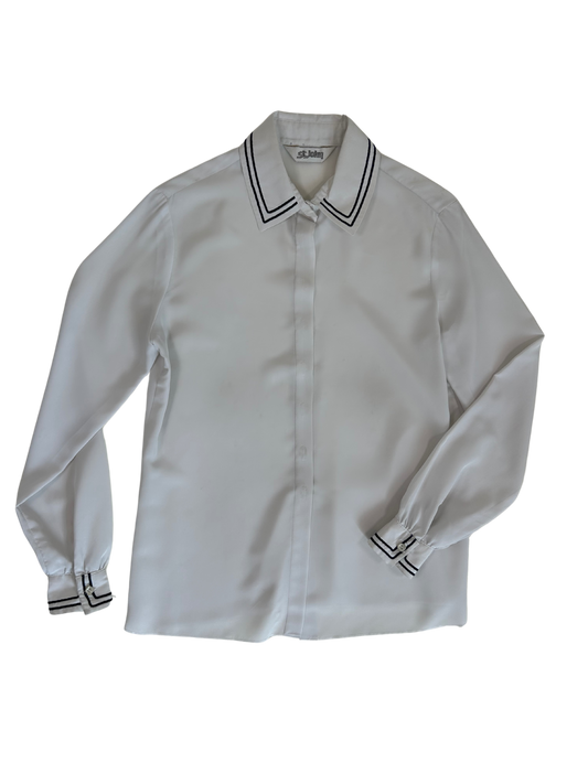 St. John Vintage 1980's White Silk Nautical Blouse
