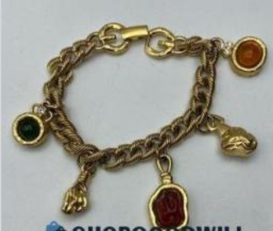 Vintage Givenchy Gold Tone Gripoix Charm Bracelet