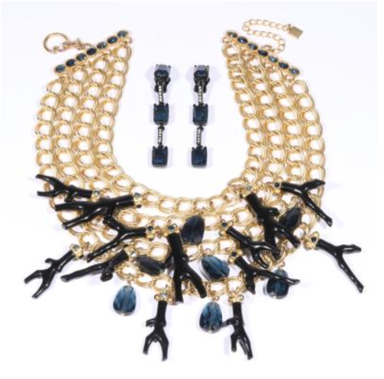 Vintage Oscar de la Renta Faux Branch Coral Multi Chain Statement Necklace &amp; Drop Earring Set