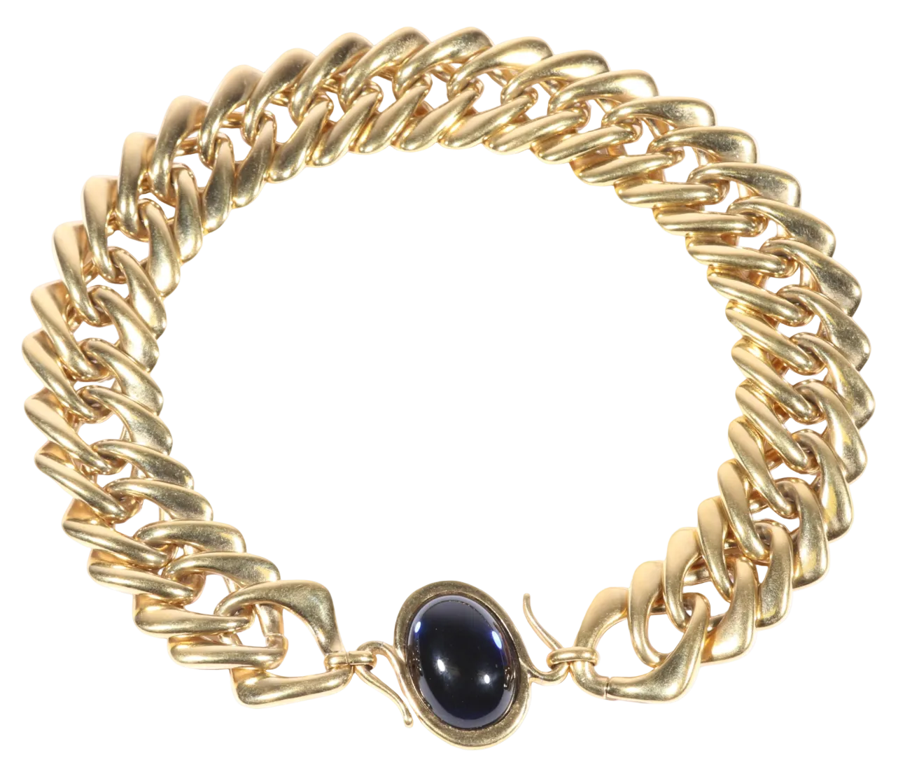Vintage Yves Saint Laurent Robert Goossens Limited Dark Blue Jelly Cabochon Chain Link Collar Necklace No. 079/500, 1980s