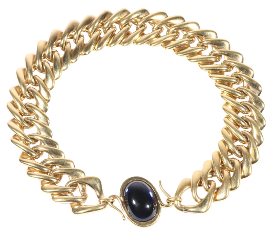 Vintage Yves Saint Laurent Robert Goossens Limited Dark Blue Jelly Cabochon Chain Link Collar Necklace No. 079/500, 1980s