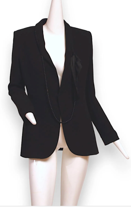 Vintage Late 90s Jean Paul Gaultier Femme Black Blazer with Necklace and Bow Detail
