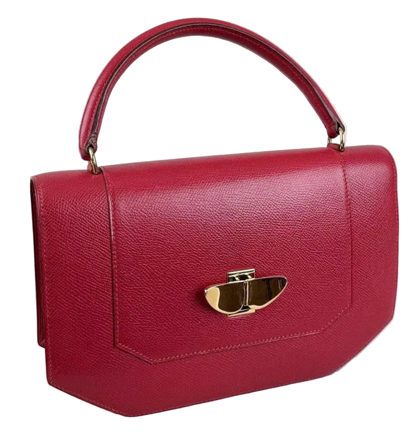 Vintage Hermès Red Epsom Leather Top Handle & Shoulder Bag with Gold Butterfly Clasp, c. 1990