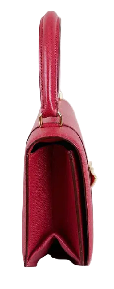 Vintage Hermès Red Epsom Leather Top Handle & Shoulder Bag with Gold Butterfly Clasp, c. 1990