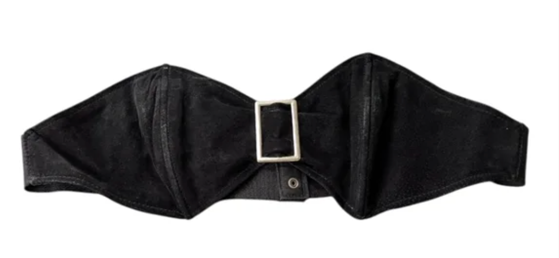 Vintage Chia 1980s Black Suede Bustier Bra Top with Silver Buckle Detail – Size Medium