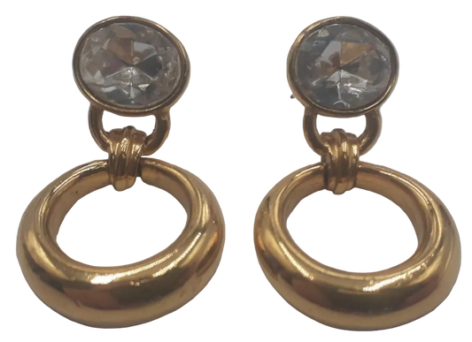 Vintage Givenchy Late 1980s Gold Tone Crystal Door Knocker Drop Earrings