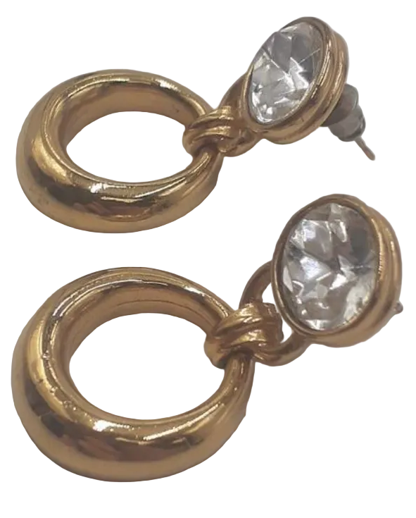 Vintage Givenchy Late 1980s Gold Tone Crystal Door Knocker Drop Earrings