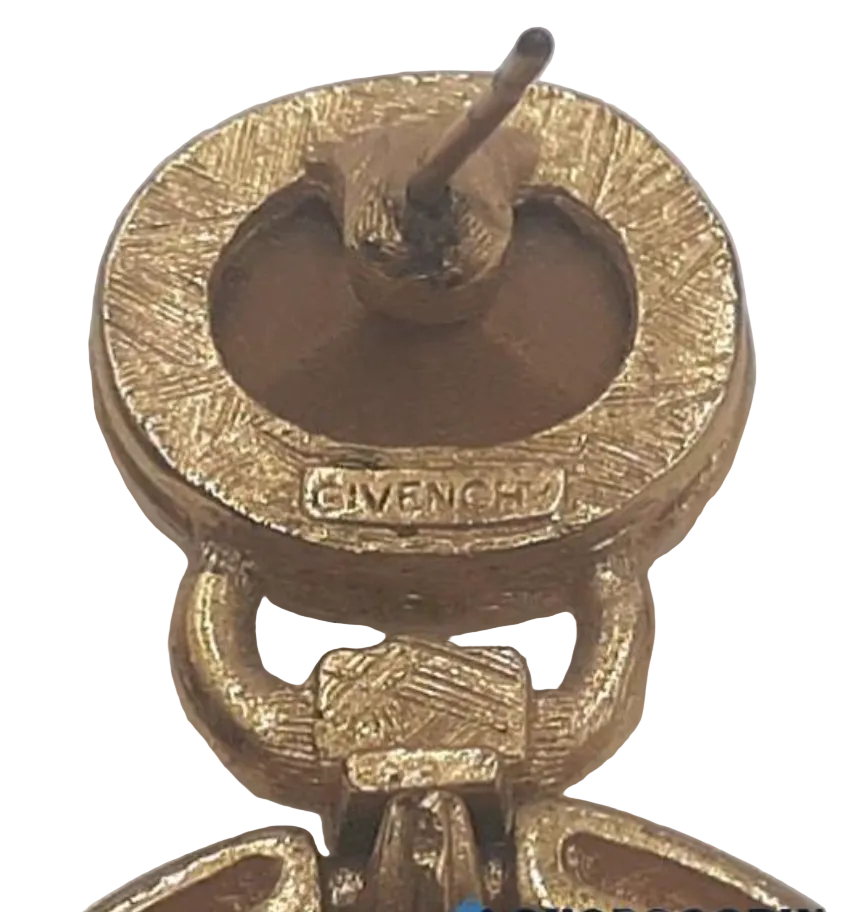 Vintage Givenchy Late 1980s Gold Tone Crystal Door Knocker Drop Earrings