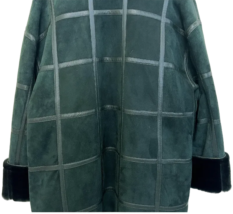 1970s Christian Dior Forest Green Shearling Patchwork Coat | Boutique Label Oversized Fur Trim Jacket