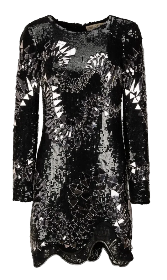 Runway Emilio Pucci by Peter Dundas Pre-Fall 2015 Look 37 Mirror Embellished Black Mini Dress