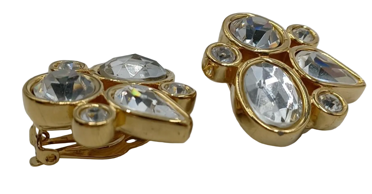 Vintage 1980s Givenchy crystal cluster statement earrings, side view