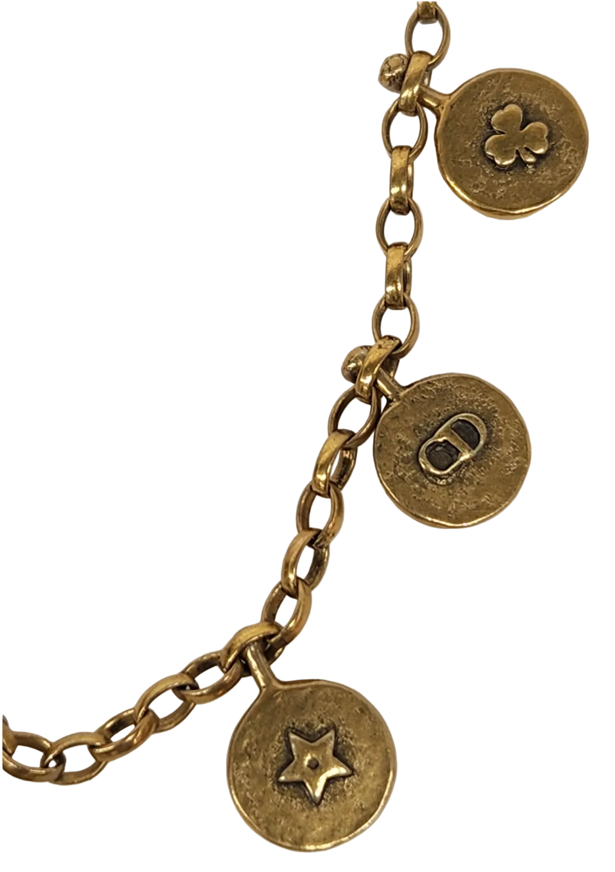 Vintage Christian Dior Gold Tone Charm Medallion Necklace with CD Logo & Talisman Coins (Early 2000s)