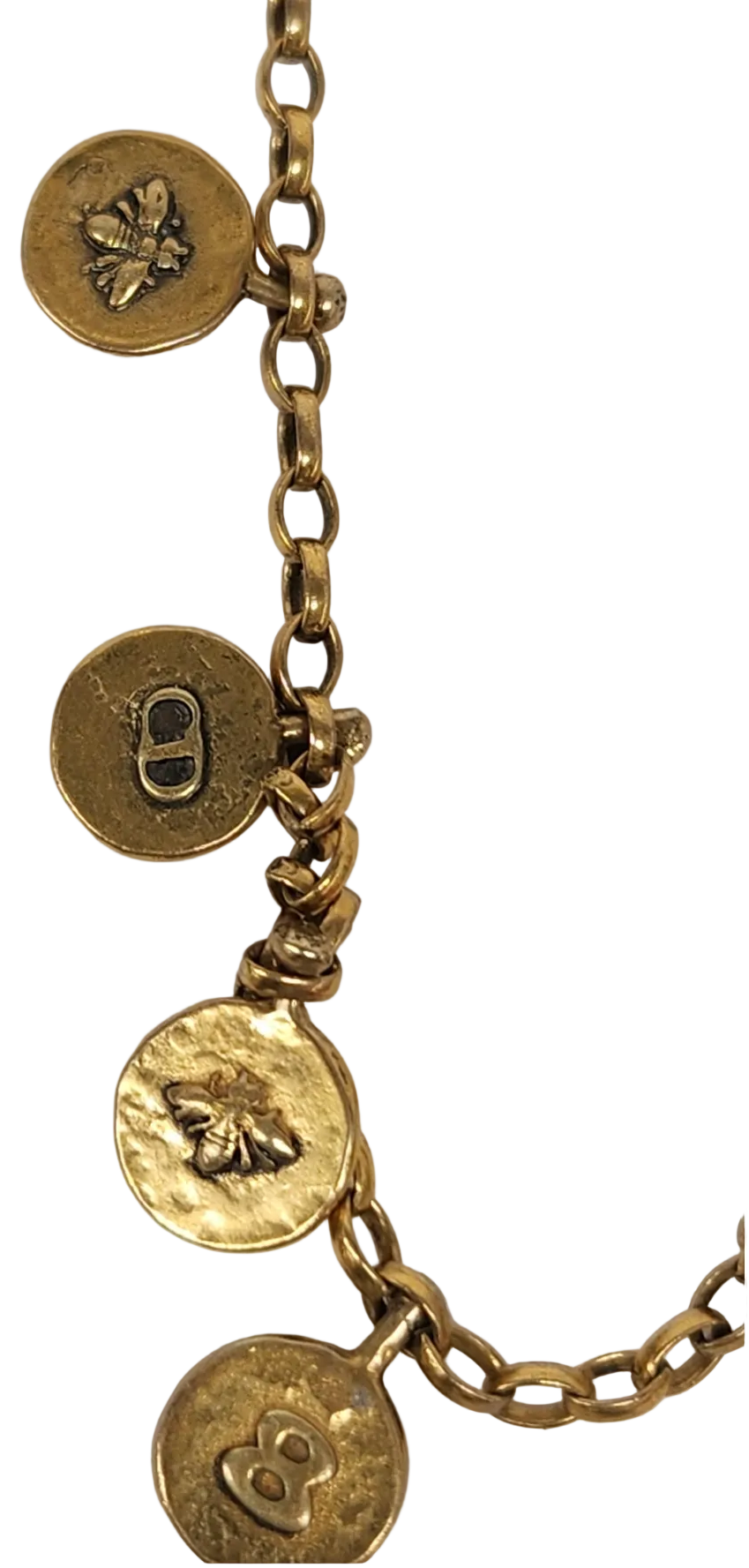 Vintage Christian Dior Gold Tone Charm Medallion Necklace with CD Logo & Talisman Coins (Early 2000s)