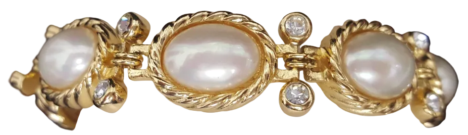 Vintage Christian Dior Crystal & Faux Pearl Cabochon Bracelet (1970s-80s)