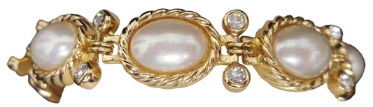 Vintage Christian Dior Crystal & Faux Pearl Cabochon Bracelet (1970s-80s)