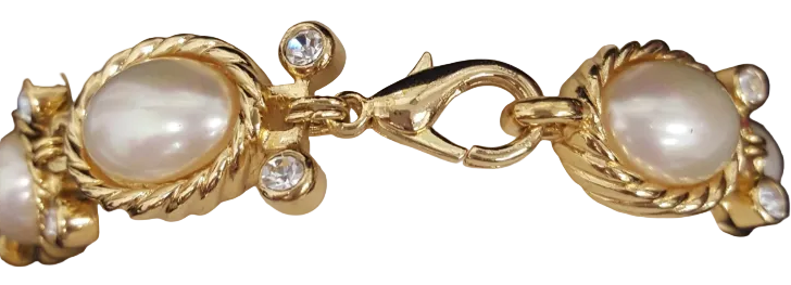Vintage Christian Dior Crystal & Faux Pearl Cabochon Bracelet (1970s-80s)