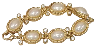 Vintage Christian Dior Crystal & Faux Pearl Cabochon Bracelet (1970s-80s)