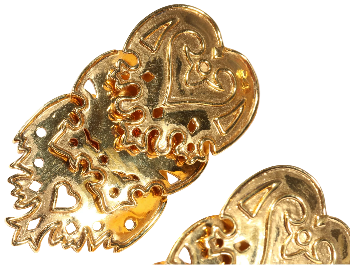 Vintage Isabel Canovas Gilt Metal Panel Bracelet & Matching Statement Earrings Set, Runway Style 1980s French Designer Jewelry