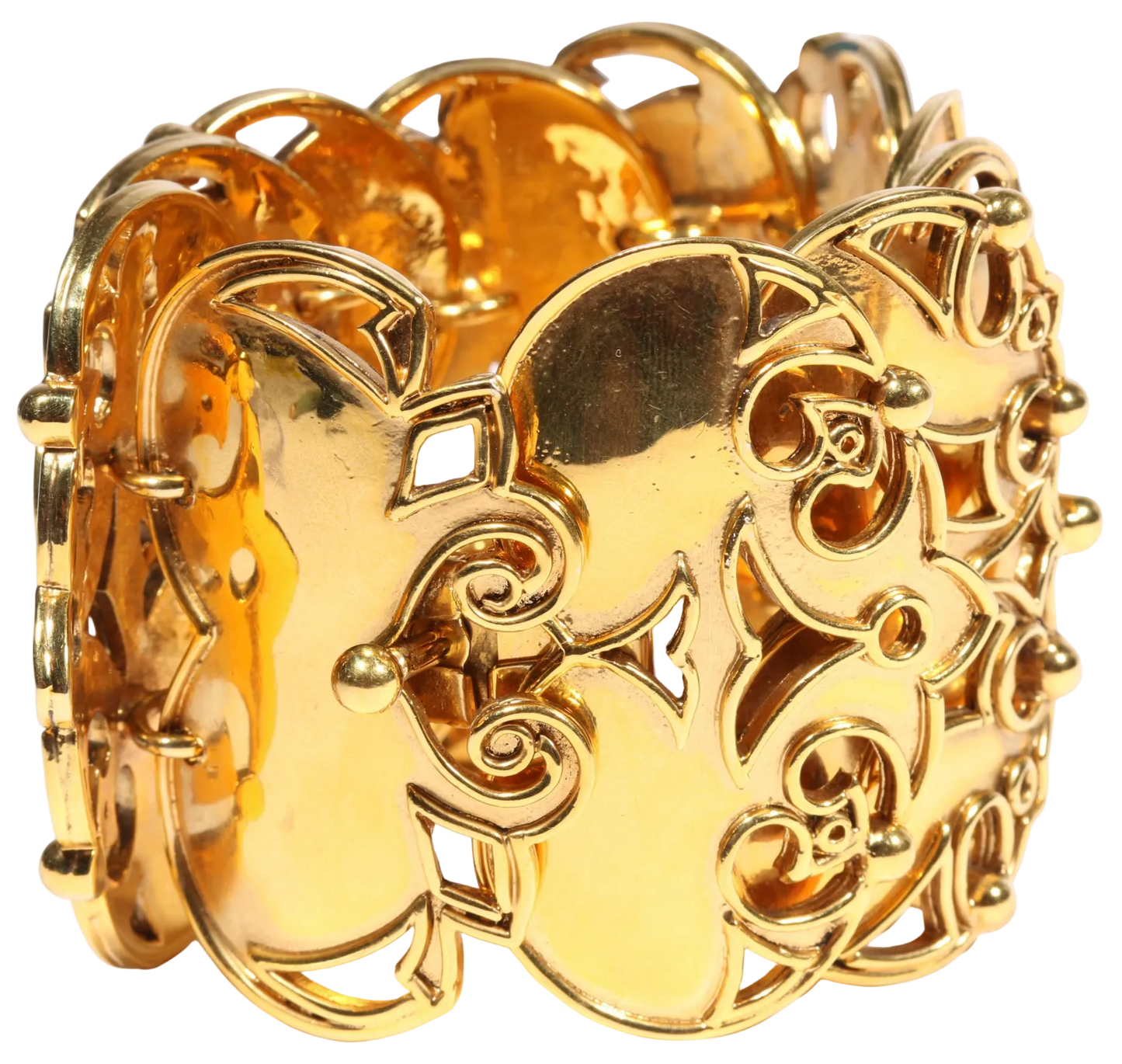 Vintage Isabel Canovas Gilt Metal Panel Bracelet & Matching Statement Earrings Set, Runway Style 1980s French Designer Jewelry