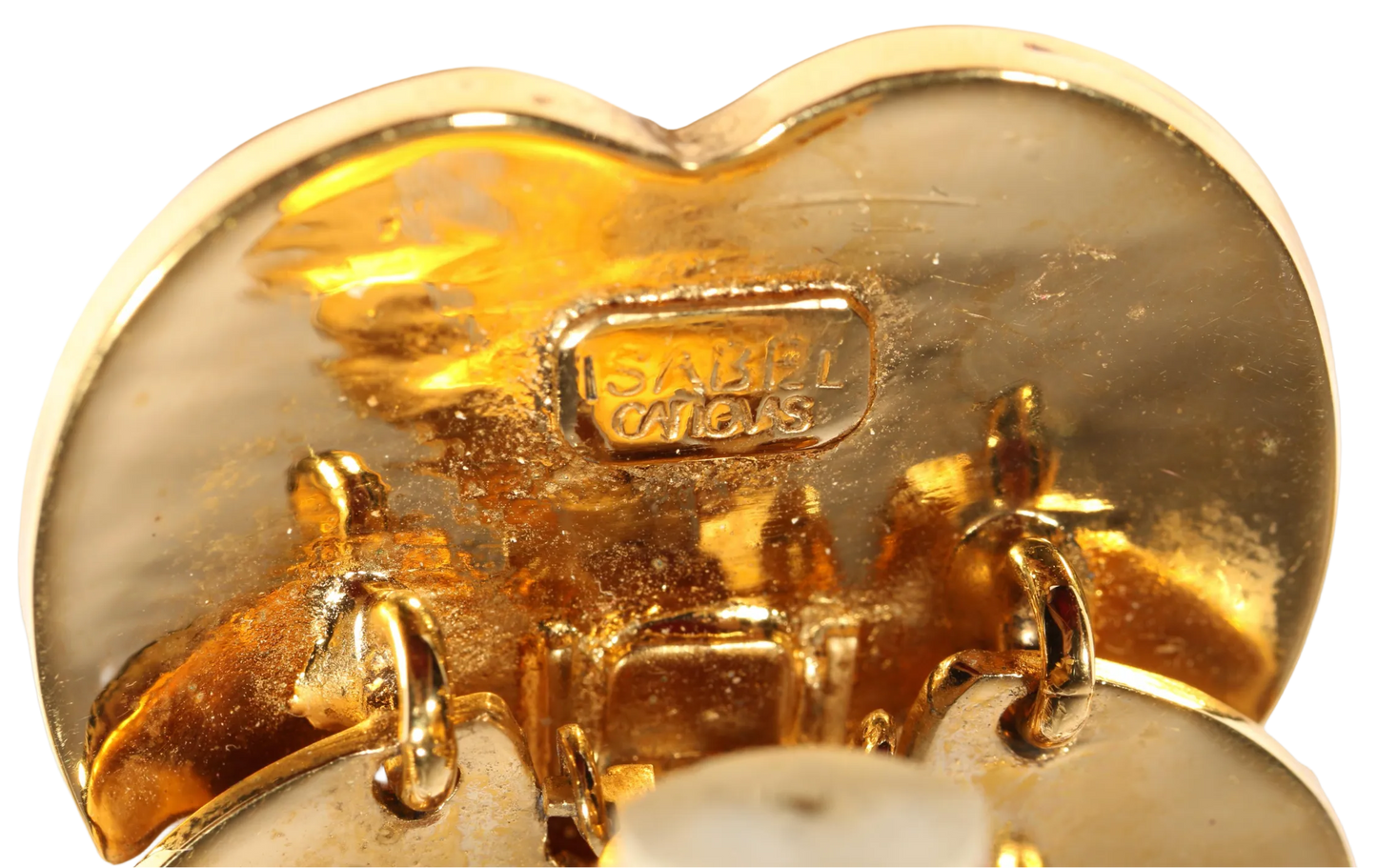 Vintage Isabel Canovas Gilt Metal Panel Bracelet & Matching Statement Earrings Set, Runway Style 1980s French Designer Jewelry
