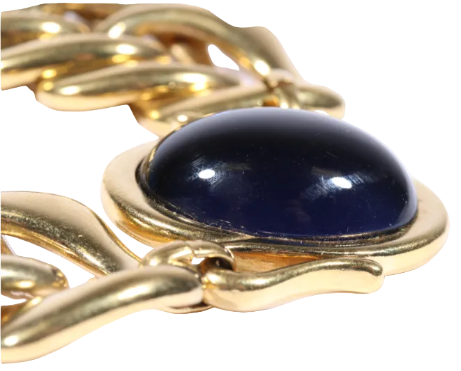 Vintage Yves Saint Laurent Robert Goossens Limited Dark Blue Jelly Cabochon Chain Link Collar Necklace No. 079/500, 1980s