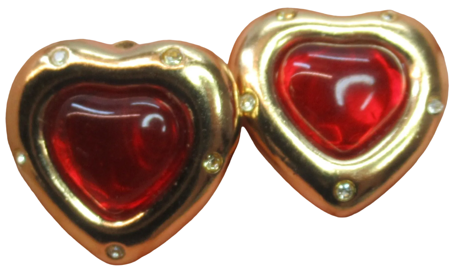 Vintage Givenchy Gold Tone Red Heart Gripoix Glass Statement Earrings - 80s/90s