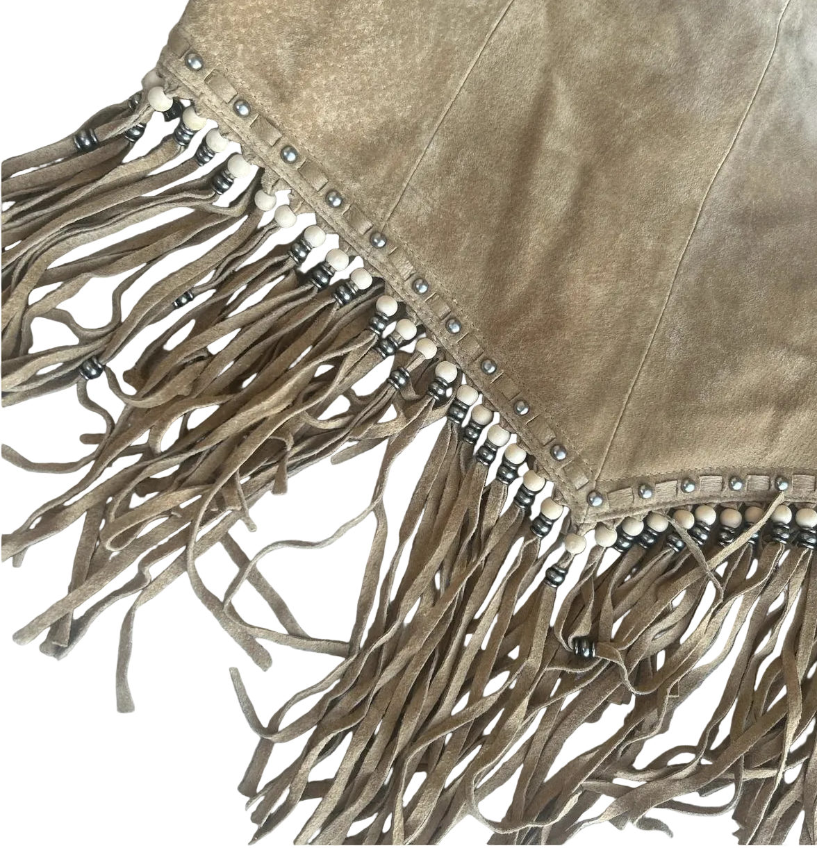Early 2000s Cripple Creek Tan Suede Fringe Studded Halter Top - Western Y2K