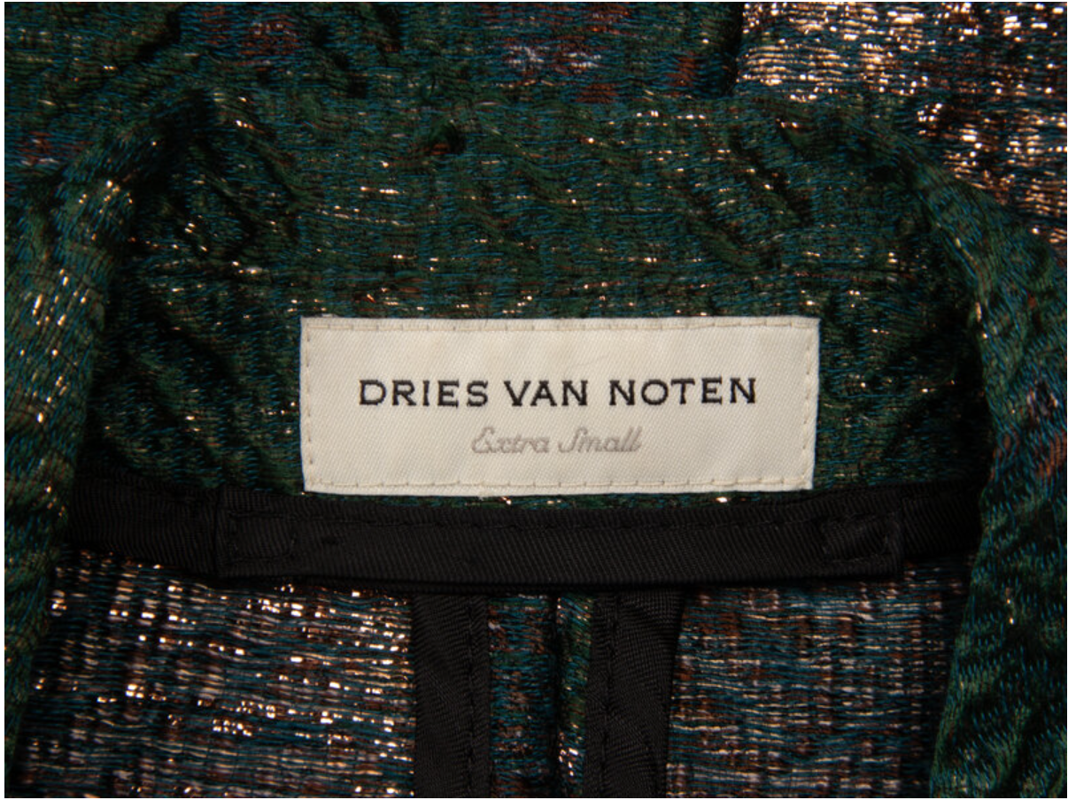 Dries Van Noten Emerald & Gold Floral Brocade Open Coat - Textured Linen Blend, XS