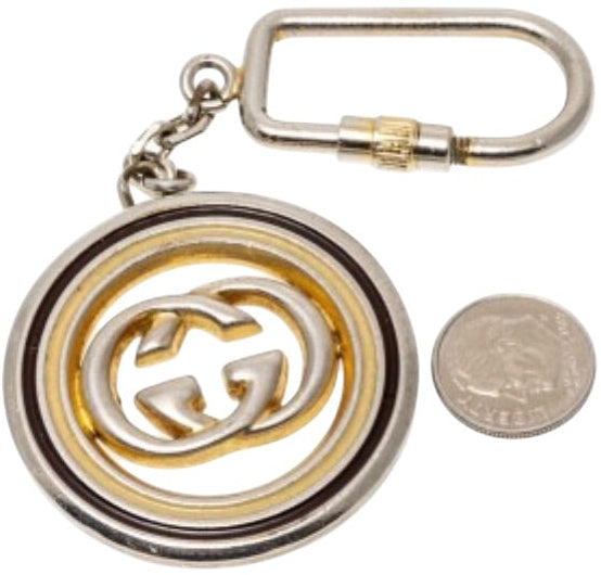 Vintage Gucci GG Logo Medallion Keychain Gold Tone Made in Italy